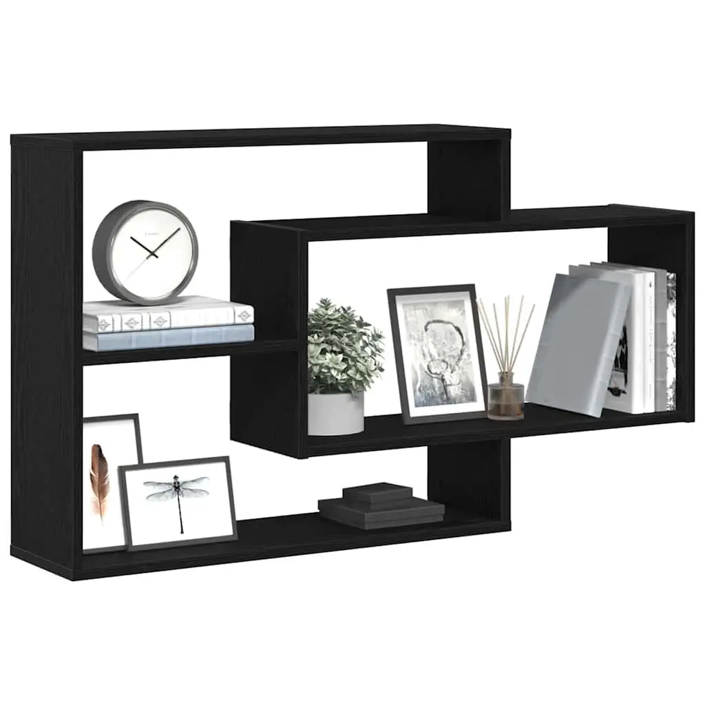 Wall Shelf Floating Storage Organizer Engineered Wood Black Oak