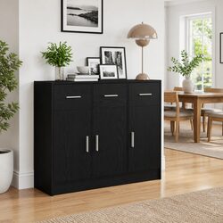 Sideboard Black Oak 91x28x75 cm Storage Cabinet Engineered Wood Dining Room