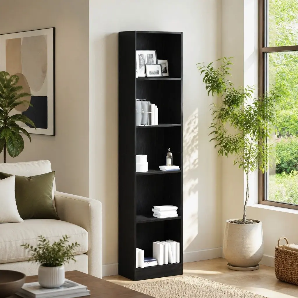 Bookcase Storage Organiser 5 Shelves Engineered Wood Brown
