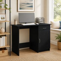 Black Engineered Wood Desk with Drawer Modern Home Office Compact 100x50x76cm