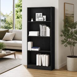 Bookshelf Black Oak 60x24x143cm Modern Freestanding Storage Living Room Shelves
