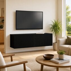 TV Cabinet Wall-Mounted Black Oak Living Room Entertainment Storage Unit 100cm