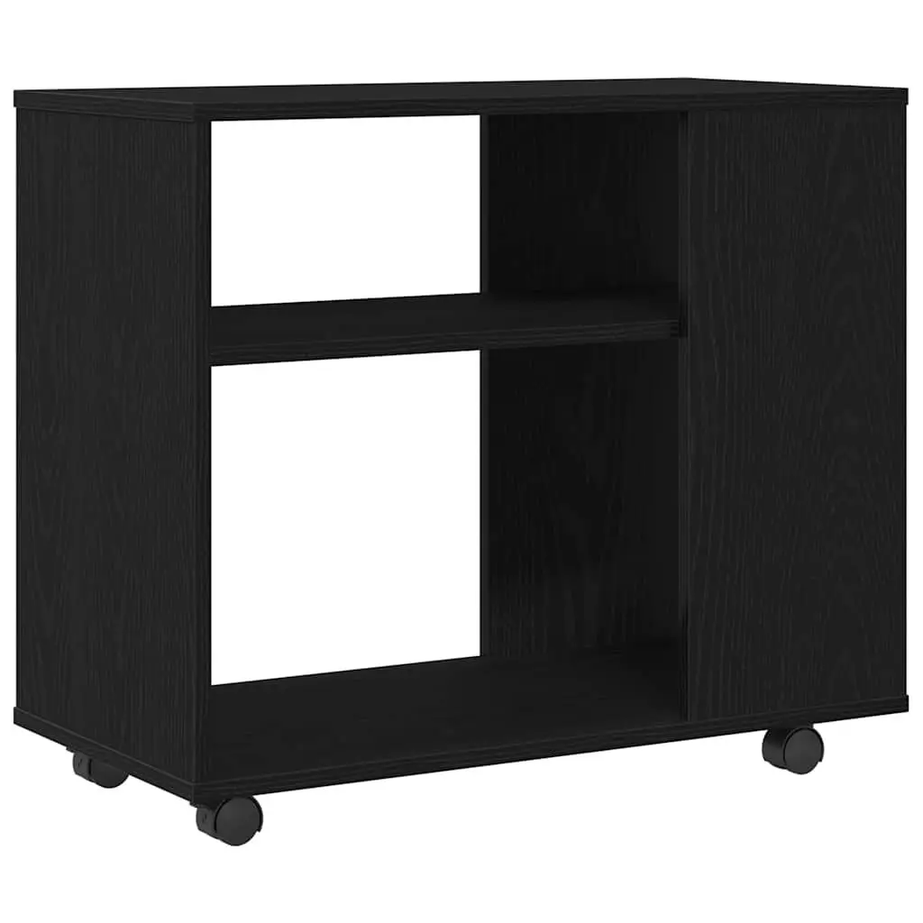 Side Table 2-Tier Storage Black Oak 70x35x60 cm with Swivel Wheels