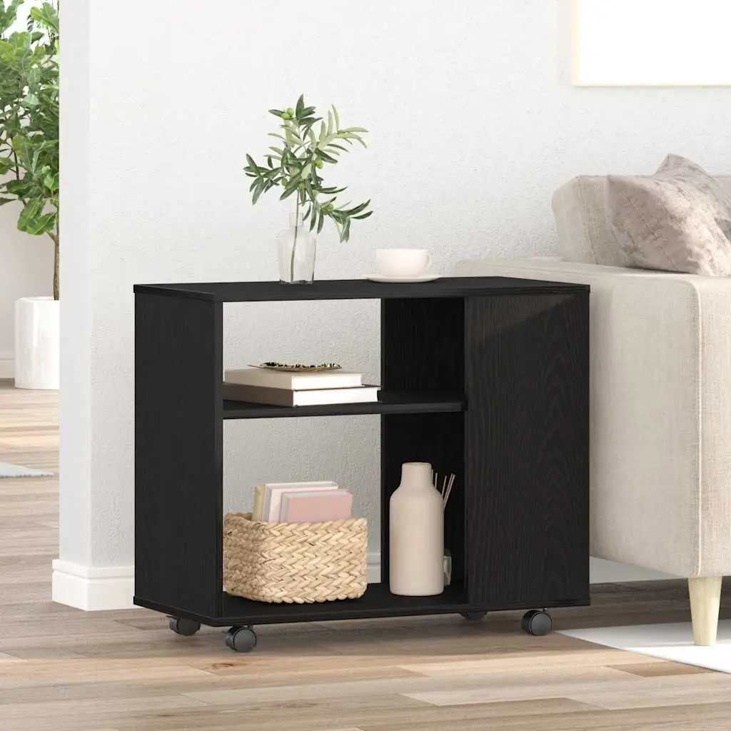 Side Table 2-Tier Storage Black Oak 70x35x60 cm with Swivel Wheels