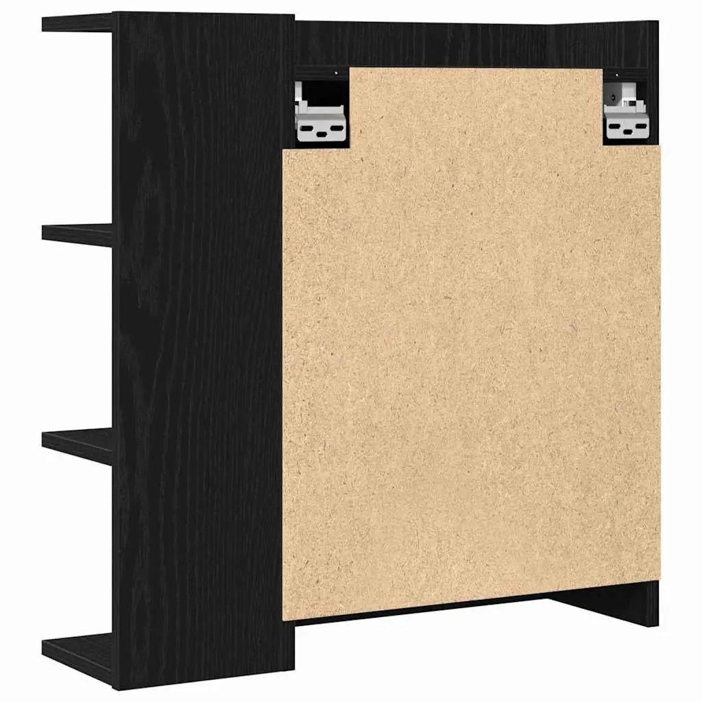 Bathroom Mirror Cabinet Wall-Mounted Storage Vanity Unit Black Oak Modern Design
