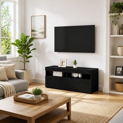 TV Cabinet with LED Lights Black Oak Living Room Entertainment Storage Unit