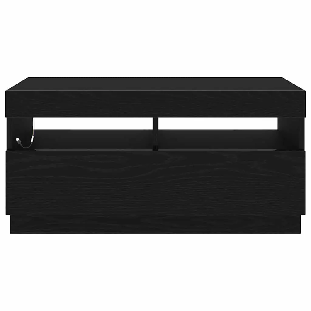 TV Cabinet Black Modern Entertainment Unit with Integrated LED Lighting 80 x 35 x 40 cm