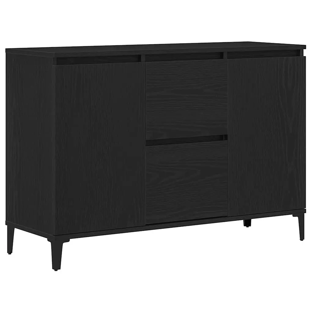 Engineered Wood Sideboard Storage Cabinet Flush Doors 104cm Black