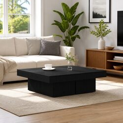 Coffee Table Black Oak 90x90x28cm Contemporary Design Living Room Accent