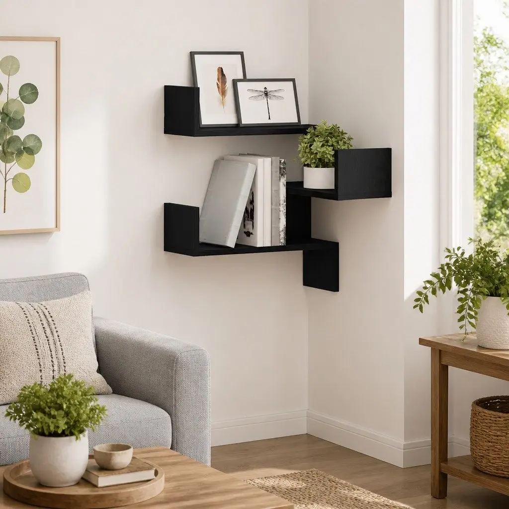 Wall Shelf Modern Storage Black Oak 40 x 40 x 49.5 cm Mounted