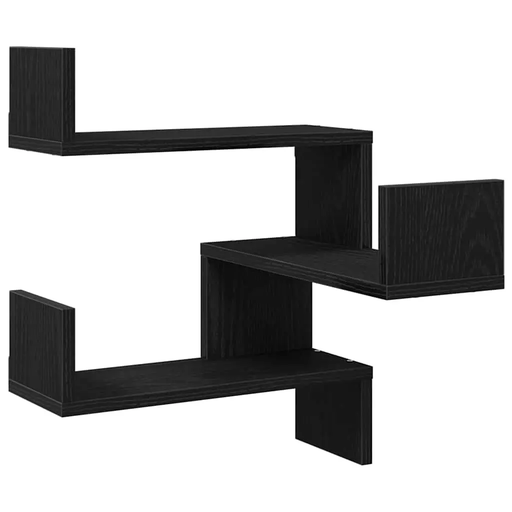 Wall Shelf 2 Pieces Modern Storage Display Unit 40 x 40 x 49.5 cm Black Oak
