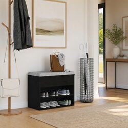 Shoe Bench with Shelf Black Oak Hallway Storage Organiser 60x30x45cm Engineered