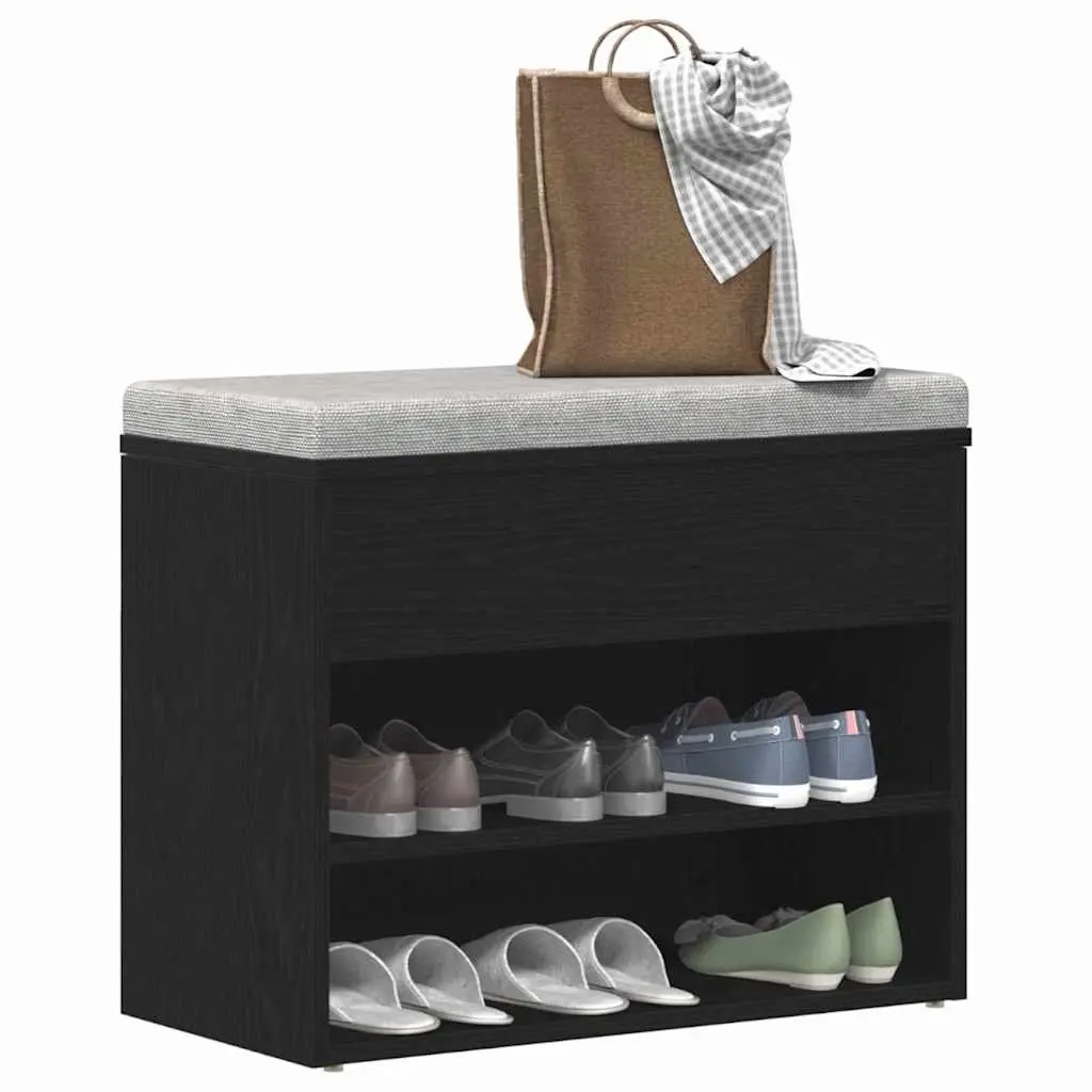Shoe Bench with Shelf Engineered Wood Black Oak 60x30x45cm