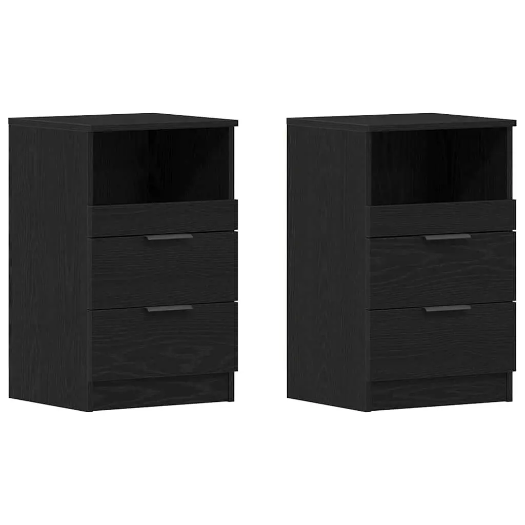 Bedside Cabinet Engineered Wood Black 2 Piece Nightstand Bedroom Storage
