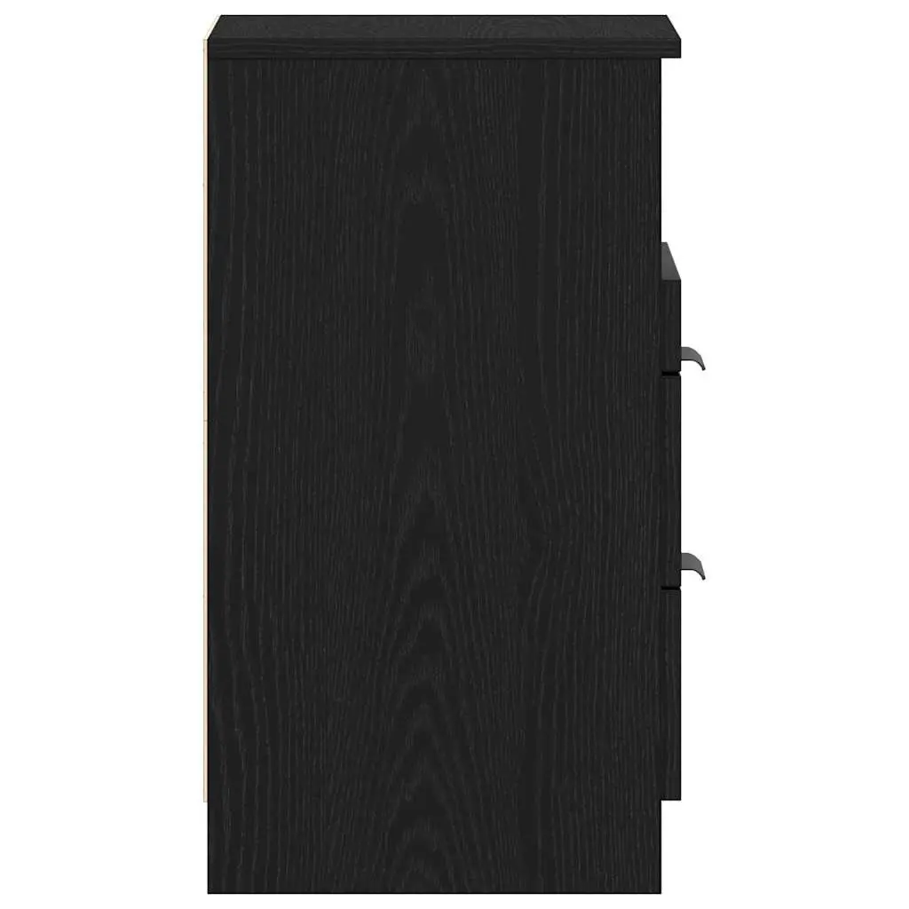 Bedside Cabinet Engineered Wood Black 2 Piece Nightstand Bedroom Storage