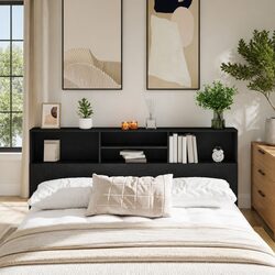 Headboard Cabinet Wall-Mounted Storage Bedroom Furniture Black Oak Modern Design