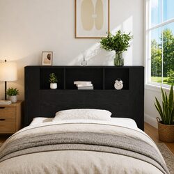 Headboard Cabinet with Storage Wall-Mounted Modern Minimalist Design Black Oak
