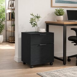 File Cabinet Rolling Storage Black Oak 45x38x54cm Home Office Organiser