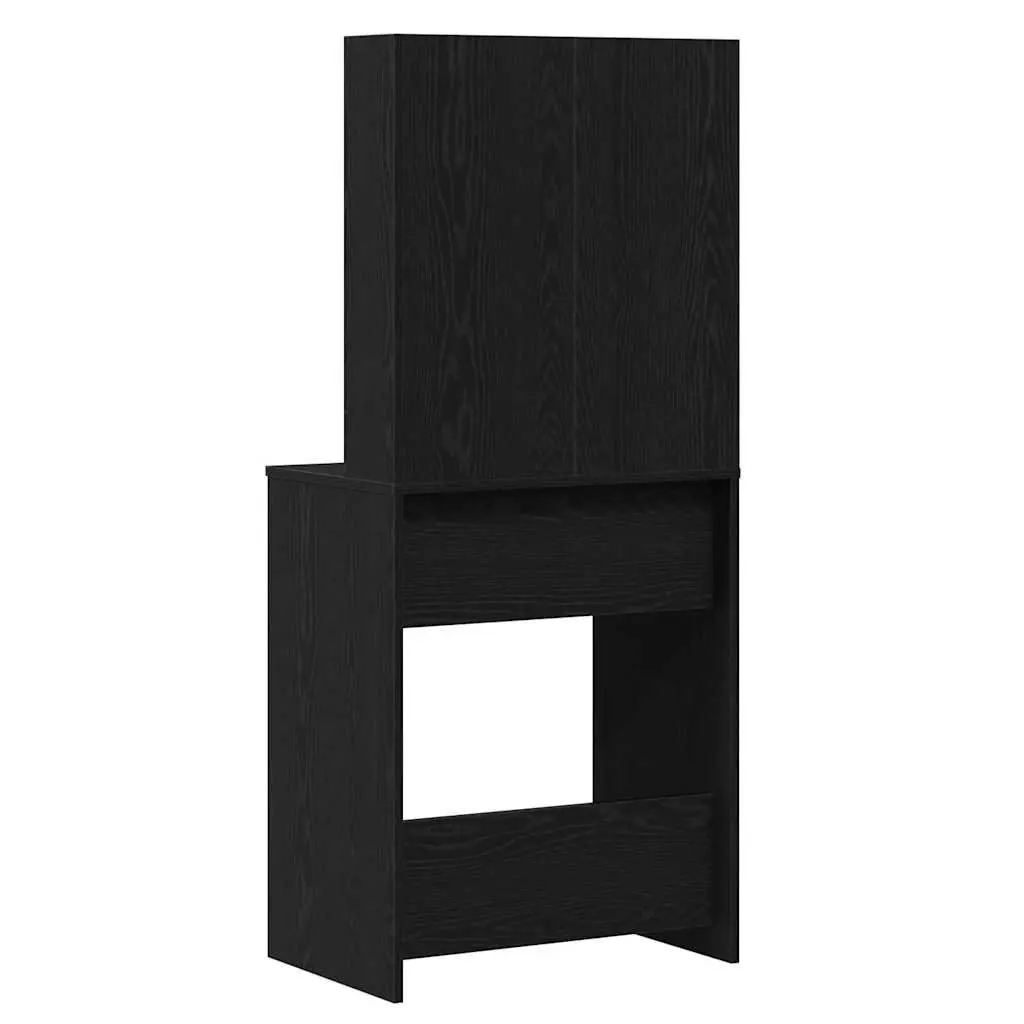 Dressing Table Black with LED Lights Mirror Storage Shelves Engineered Wood