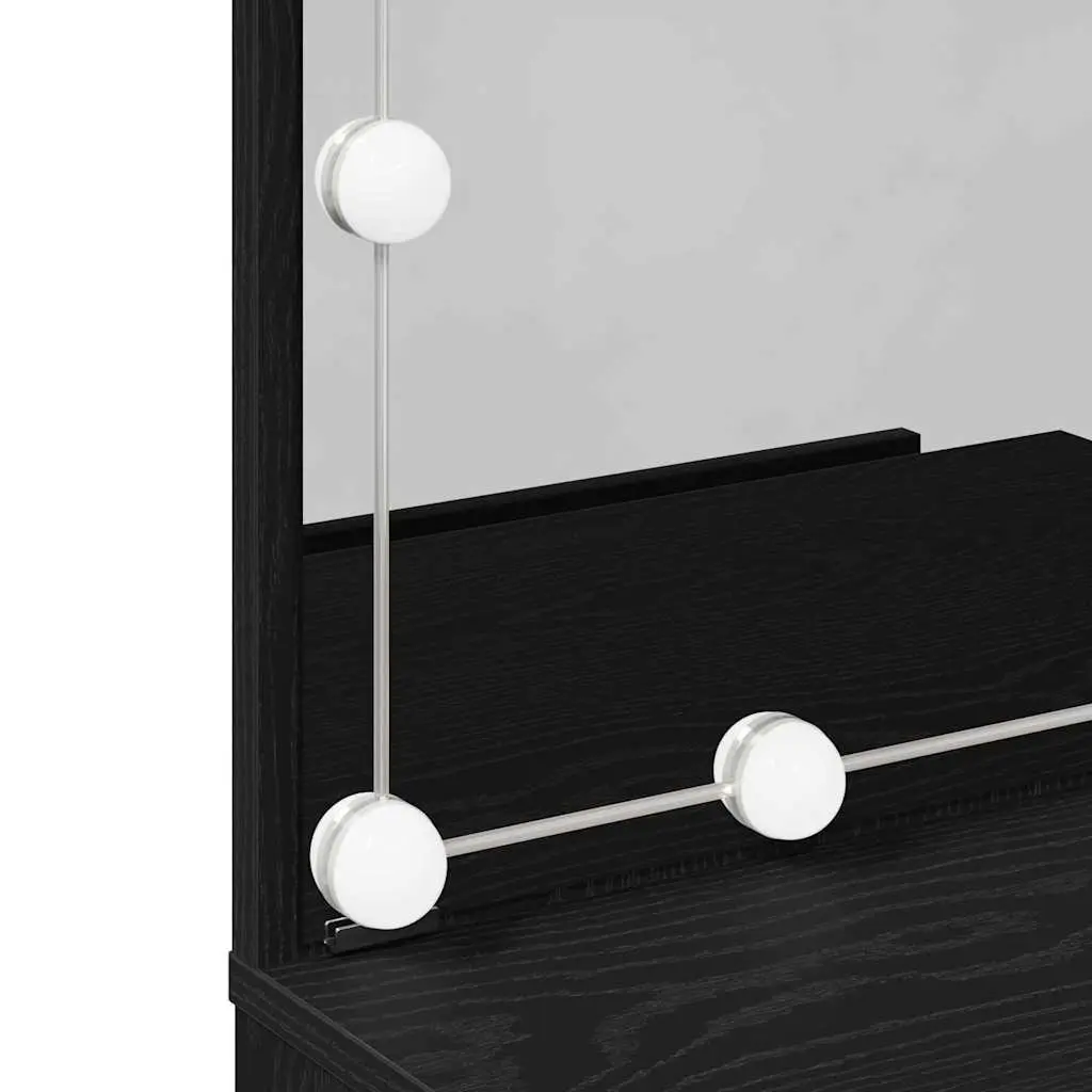 Dressing Table Black with LED Lights Mirror Storage Shelves Engineered Wood