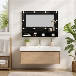 Wall-Mounted Mirror Cabinet Bathroom Vanity Storage Black Oak 90 x 31.5 x 62 cm