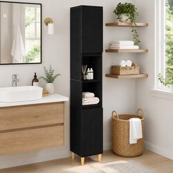 Bathroom Vanity Cabinet Storage Unit Black Oak 30x30x190cm Engineered Wood Tall