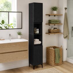 Bathroom Vanity Cabinet Black Oak 30x30x190cm Storage Engineered Wood Shelves