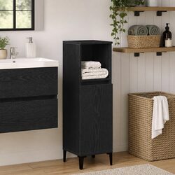 Bathroom Vanity Cabinet Wall-Mounted Storage Unit Black Modern Engineered Wood