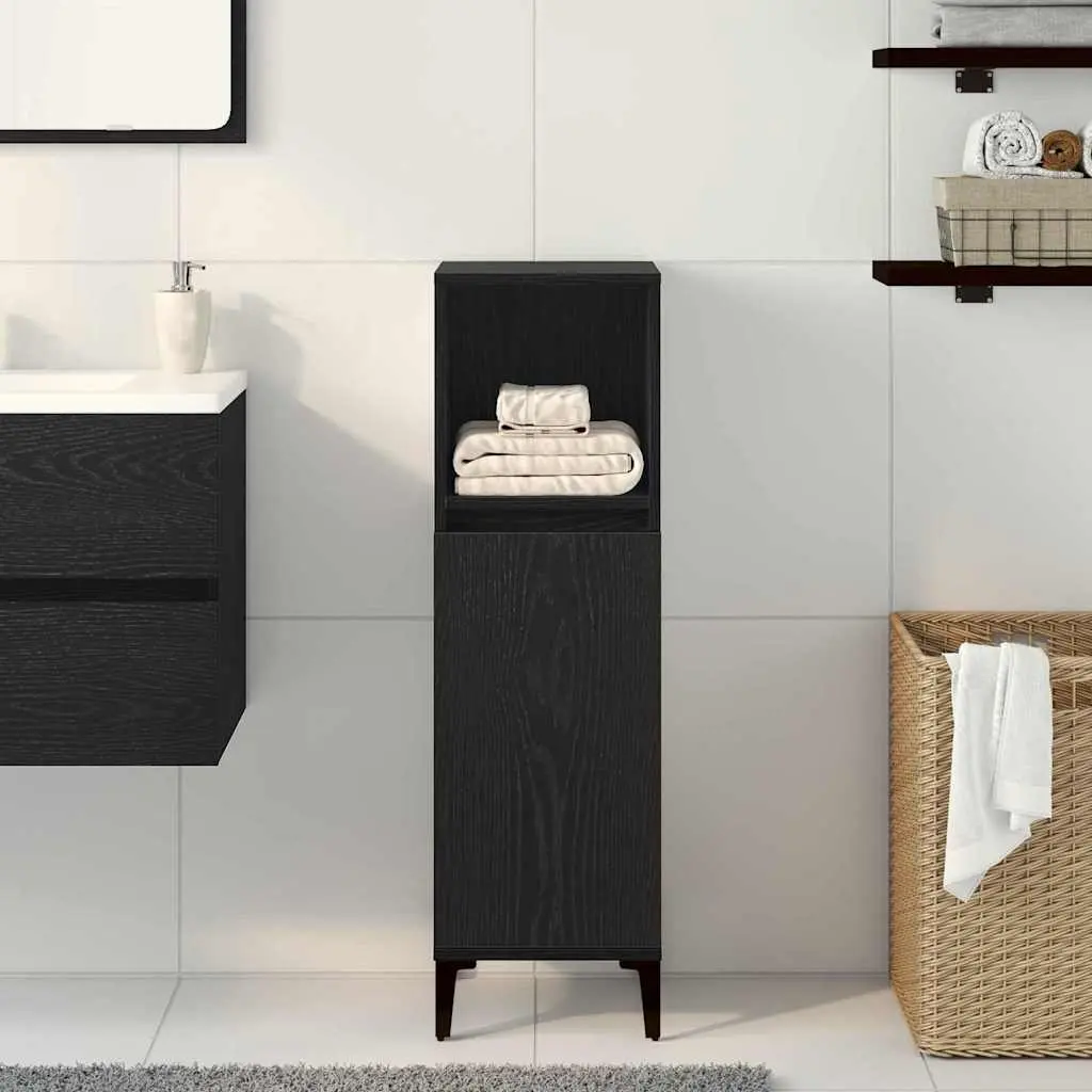 Bathroom Cabinet Wall-Mounted Storage Unit Black Modern Engineered Wood