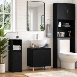 Bathroom Vanity Cabinet Wall-Mounted Sink Storage Unit Black Oak Modern Design