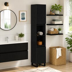 Bathroom Vanity Cabinet Black Engineered Wood Modern Storage Unit 30x30x190cm