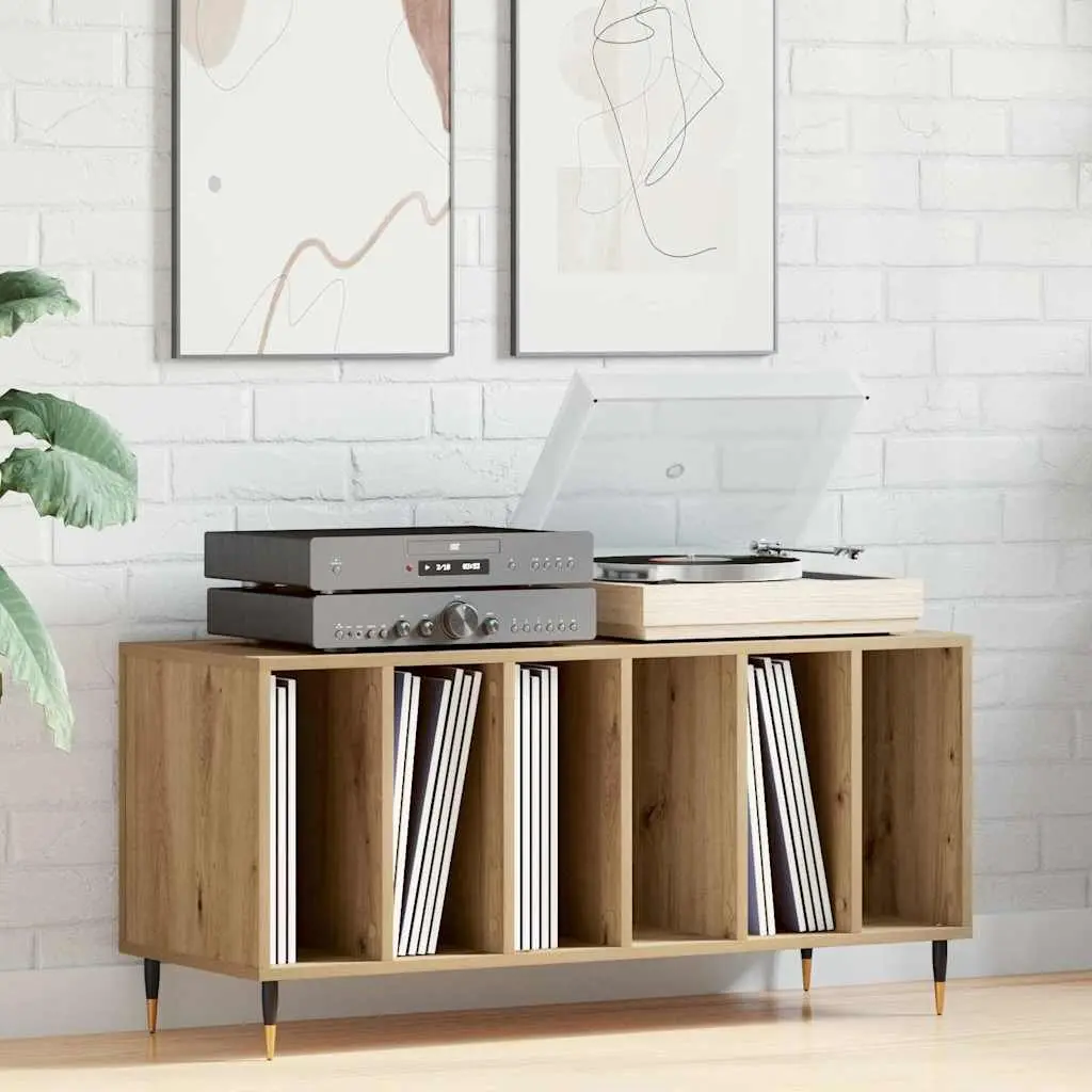 Record Cabinet Storage Unit Brown Engineered Wood Media Shelves Living Room