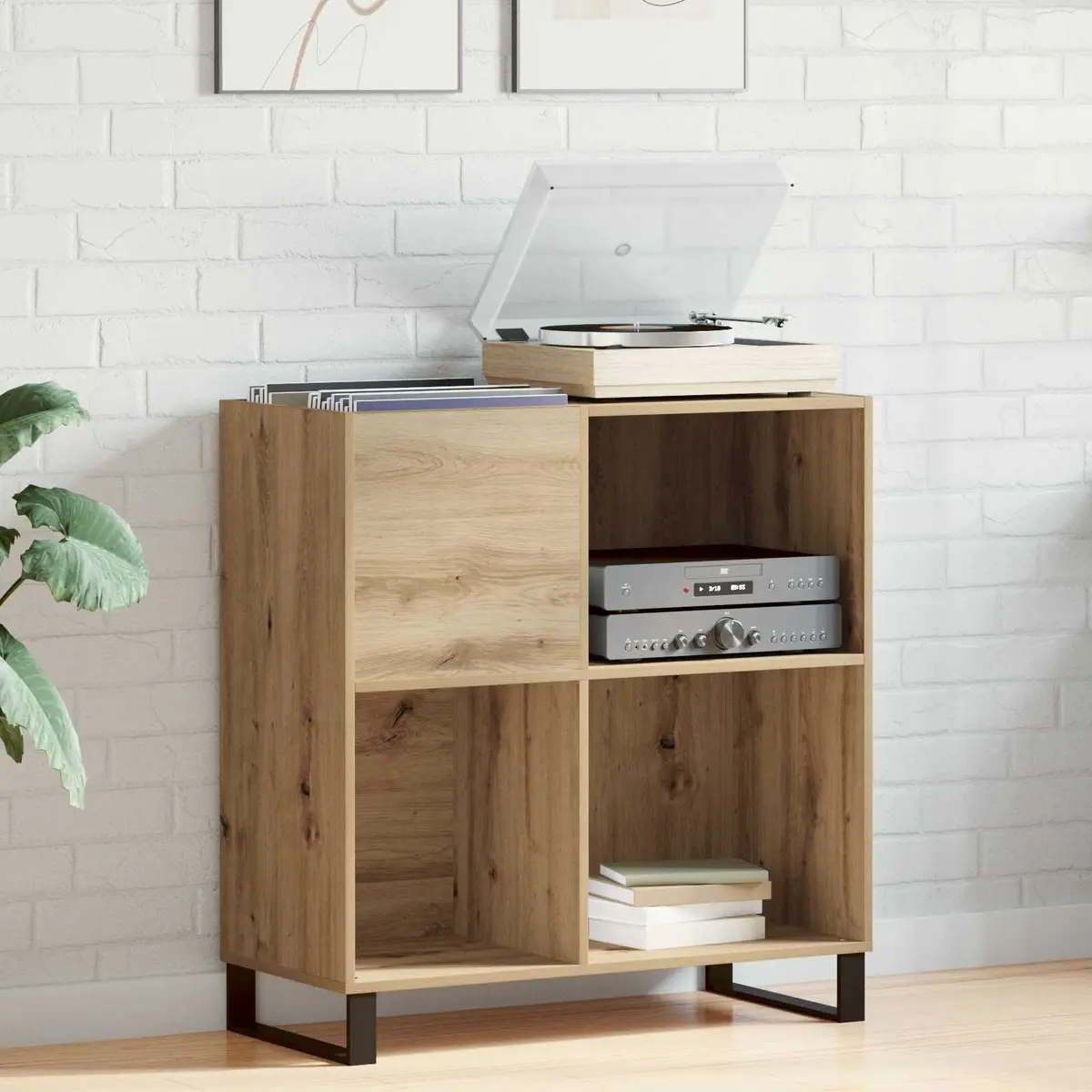 Record Storage Cabinet Engineered Wood Media Shelf Display Unit Living Room