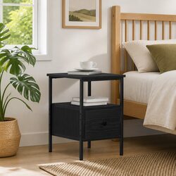 Bedside Cabinet Black 34x36x50cm Engineered Wood Bedroom Storage Drawer Shelf