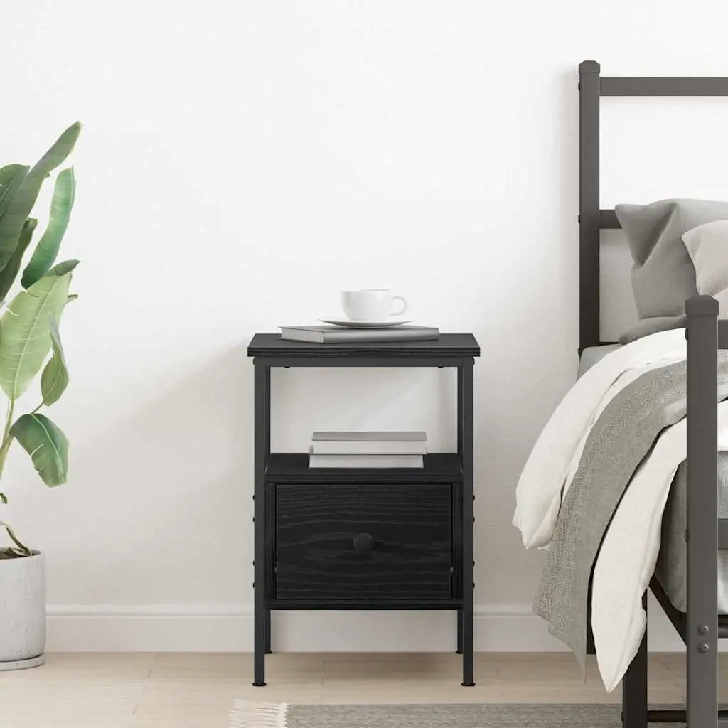 Bedside Cabinet Black Engineered Wood 34x36x50cm Bedroom Storage Drawer Shelf
