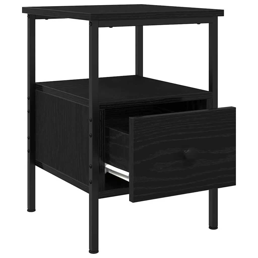 Bedside Cabinet Black Engineered Wood 34x36x50cm Bedroom Storage Drawer Shelf