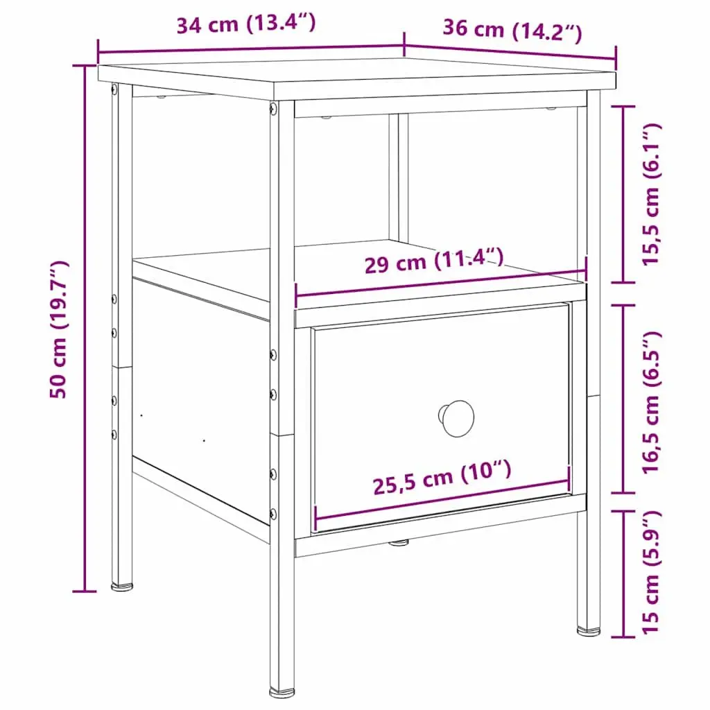 Bedside Cabinet 2 pcs Compact Storage Table Drawer Shelf Black 34 x 36 x 50 cm