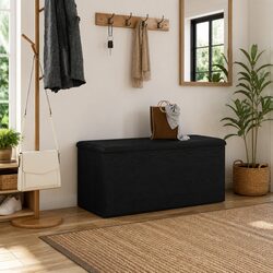 Storage Bench Black Oak 102x42x45cm Modern Engineered Wood Entryway Living Room
