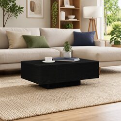 Coffee Table Black Oak 85x55x31cm LED Lights Modern Engineered Wood Accent