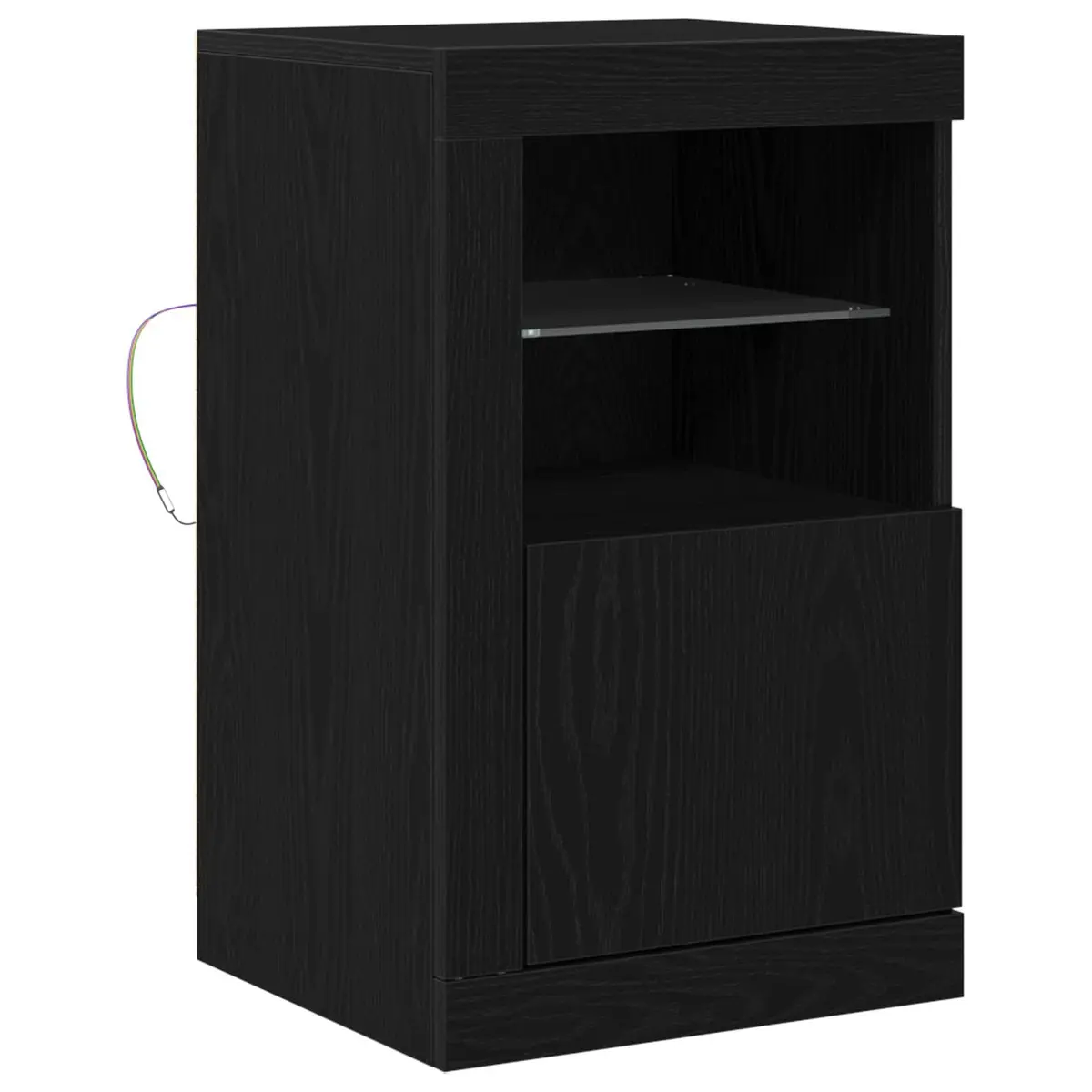 LED Sideboard Storage Cabinet Black Oak Modern Design Glass Board Shelves