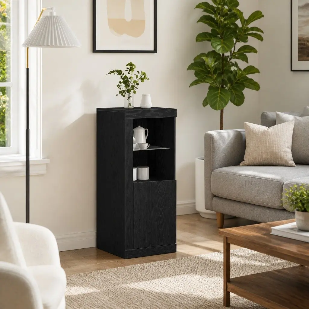 LED Sideboard Modern Storage Cabinet USB Powered RGB Lighting Black Engineered Wood