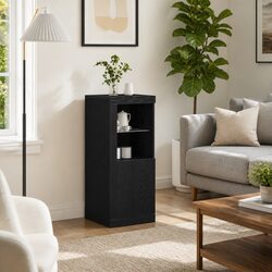 LED Sideboard Black Storage Cabinet Modern Dining Room Buffet Engineered Wood