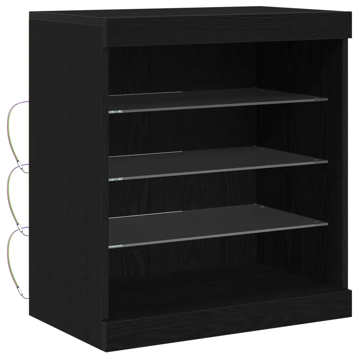 Sideboard Modern Storage Cabinet RGB LED Lighting Glass Shelves Black Oak