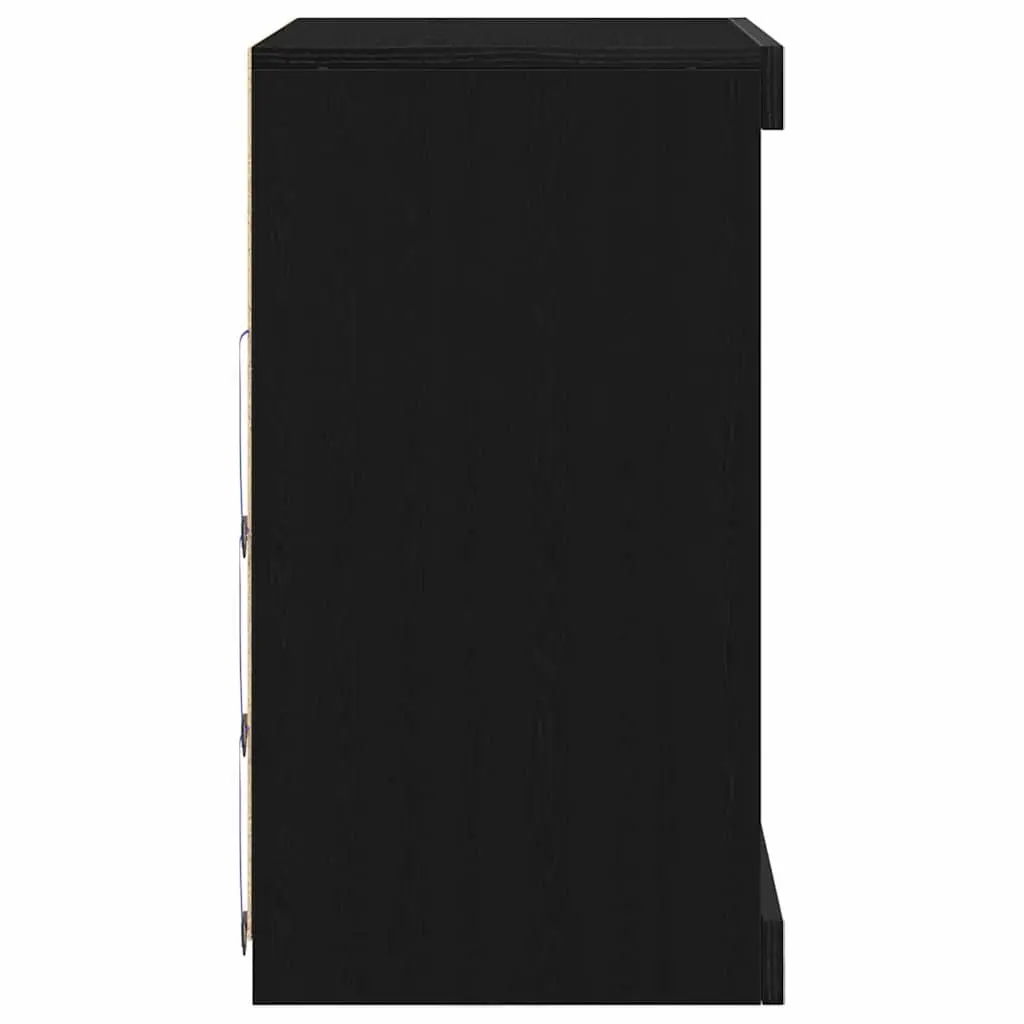 Sideboard Modern Storage Cabinet RGB LED Lighting Glass Shelves Black Oak