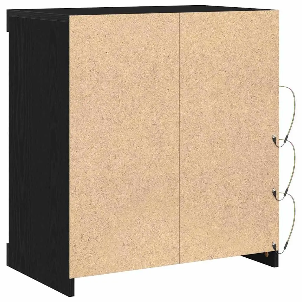 Sideboard Modern Storage Cabinet RGB LED Lighting Glass Shelves Black Oak