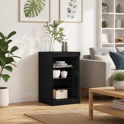 LED Sideboard Black Oak Modern Storage Cabinet Glass Shelves RGB Lighting Dining