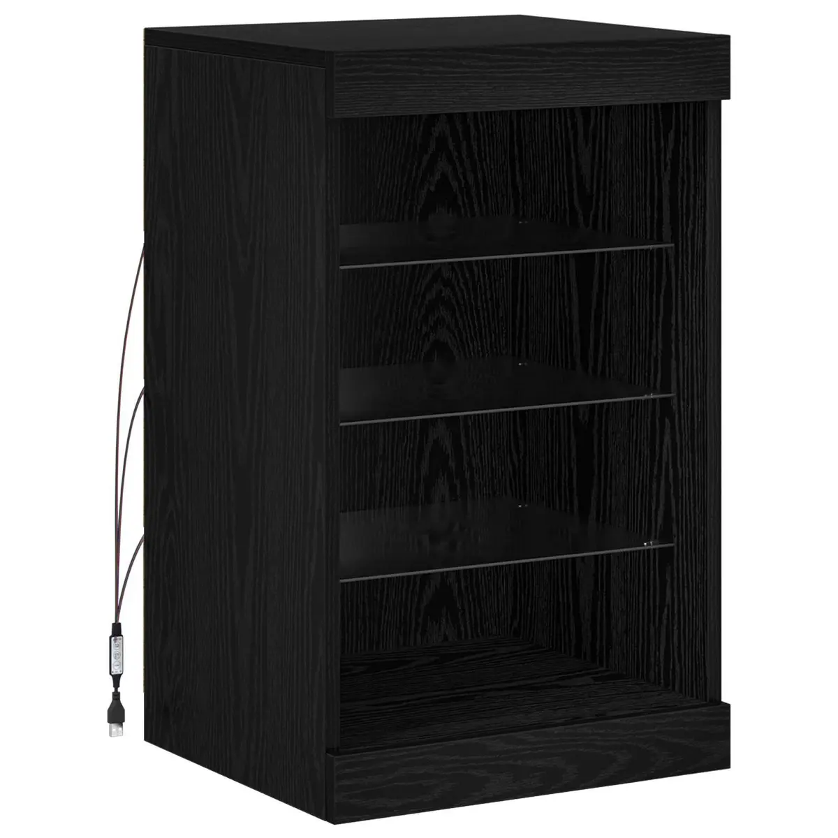 LED Sideboard Modern Storage Cabinet RGB Lighting Black Oak Engineered Wood Glass Shelves