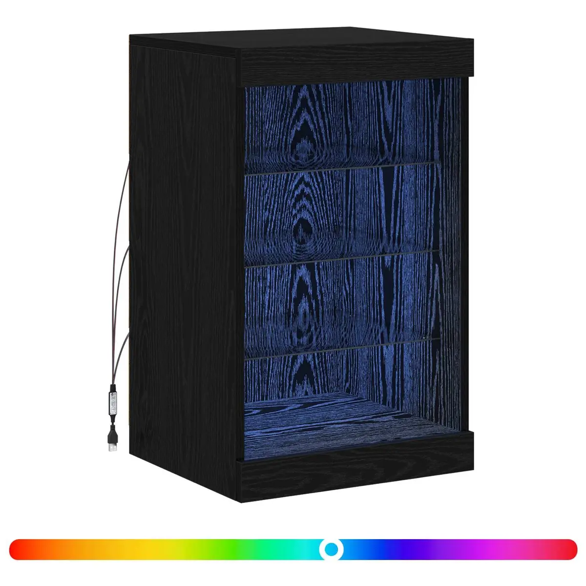 LED Sideboard Modern Storage Cabinet RGB Lighting Black Oak Engineered Wood Glass Shelves