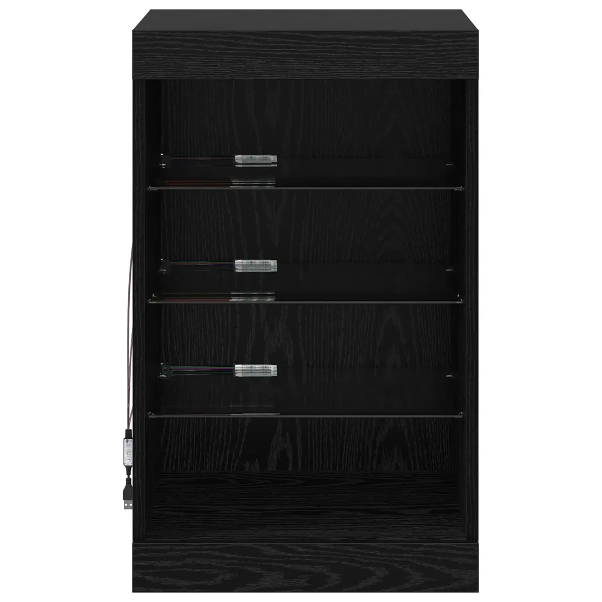 LED Sideboard Modern Storage Cabinet RGB Lighting Black Oak Engineered Wood Glass Shelves
