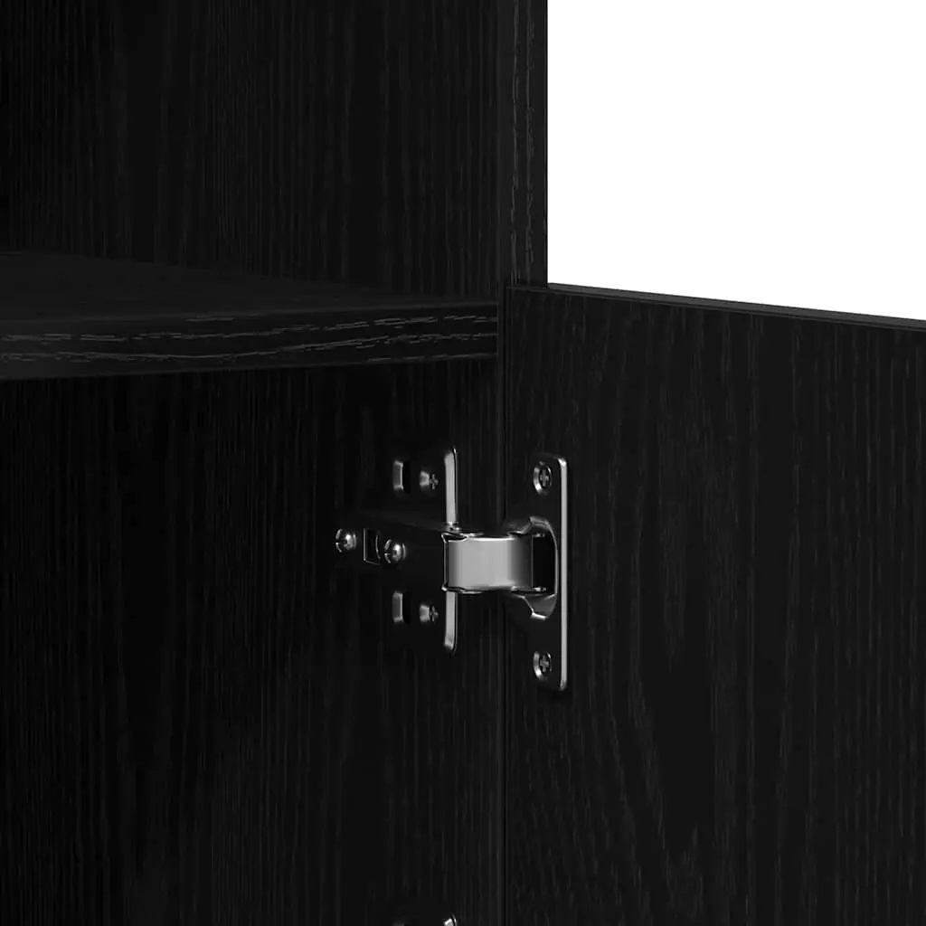 LED Sideboard Modern Storage Cabinet RGB Lighting Black Oak Engineered Wood Glass Shelves